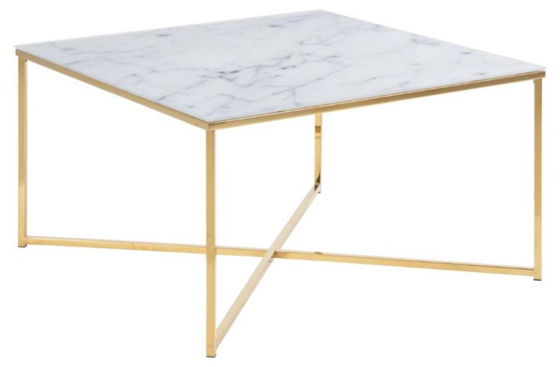 Stolik kawowy Alisma kwadratowy ACTONA biały marmurowy szklany glamour 80x80 cm do salonu 1 szt.