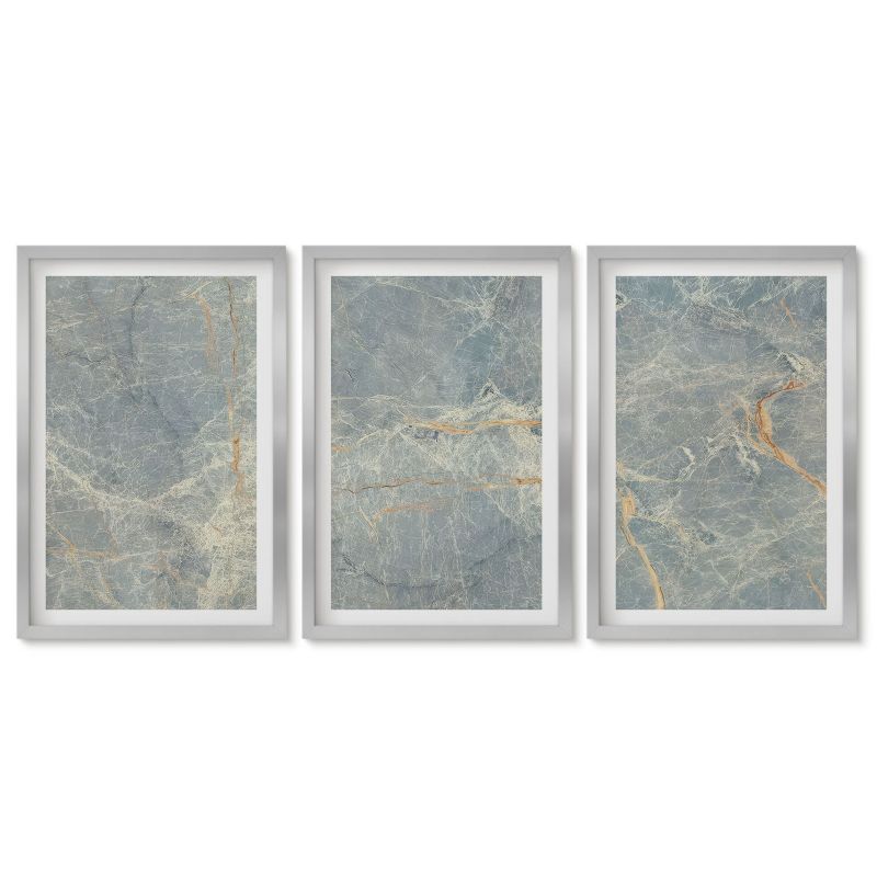 Zestaw 3 obrazów w srebrnej ramie Tulup 40x60 cm Zielony marmur ozdobny kamień Obrazy w srebrnej ramie 1 kpl