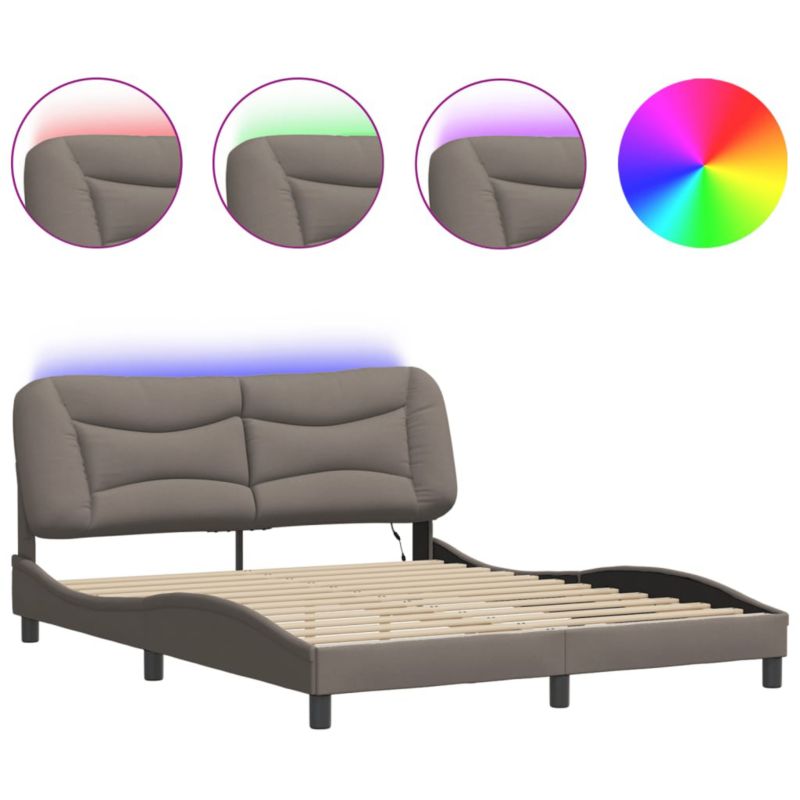 Rama łóżka z diodami LED bez materaca Taupe Tkanina WaszeMeble 160x200 WM-3213715 1 szt.
