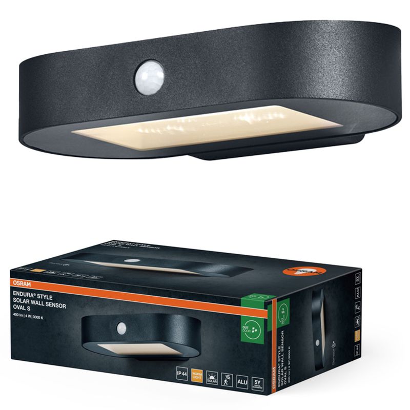 Kinkiet Solarny Endura Osram Lampa LED z Czujnikiem Ruchu i Zmierzchu 4W 380lm 3000K Czarny IP44 1 szt.