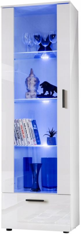 Witryna Szklana Pan Igiełka Regał Salon Biały z Półkami LED 192x60 1 szt.