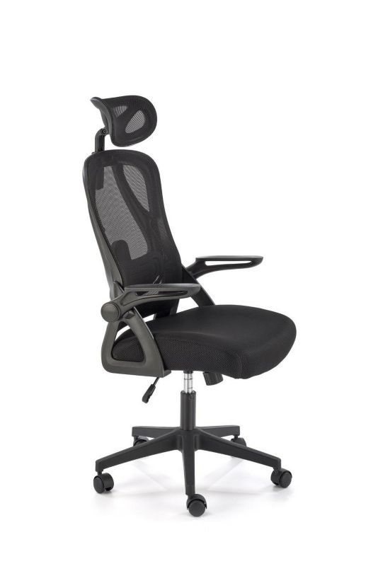 Fotel biurowy Yiro INTESI fotel biurowy ergonomiczny czarny siatkowy obrotowy z zagłówkiem do biurka 1 szt.