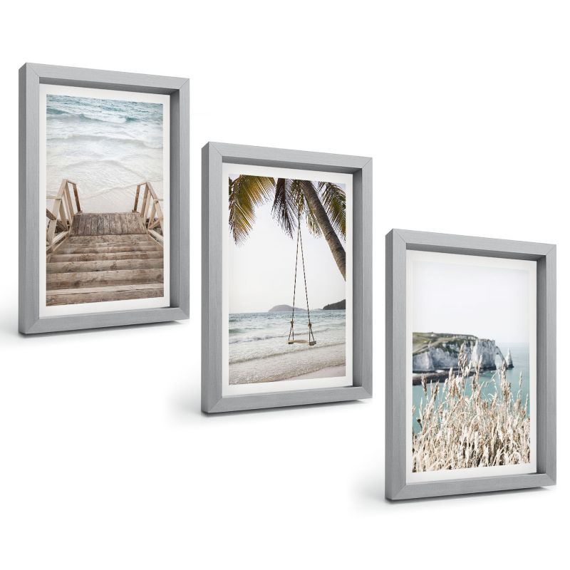 Galeria 3 Obrazów w Srebrnej Ramie ArtPrintCave 20x30 cm Komplet ścienny Plaża drewniane schody huśtawka 1 kpl.