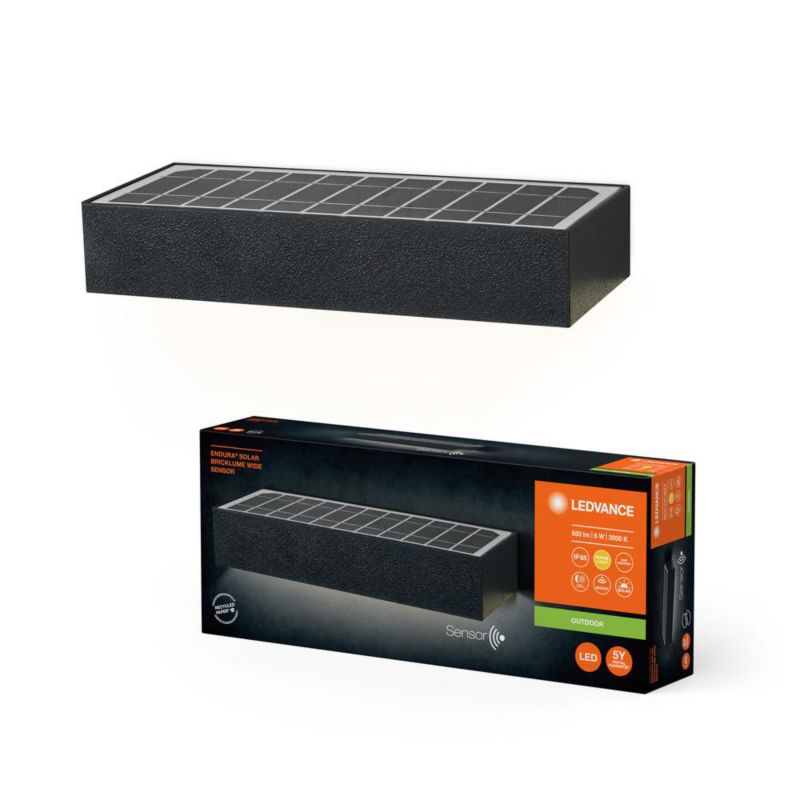 Lampa Ogrodowa Solarna Kinkiet z Czujnikiem Ruchu i Zmierzchu 6W 850lm 3000K IP65 LED Szary Endura Ledvance 1 szt.