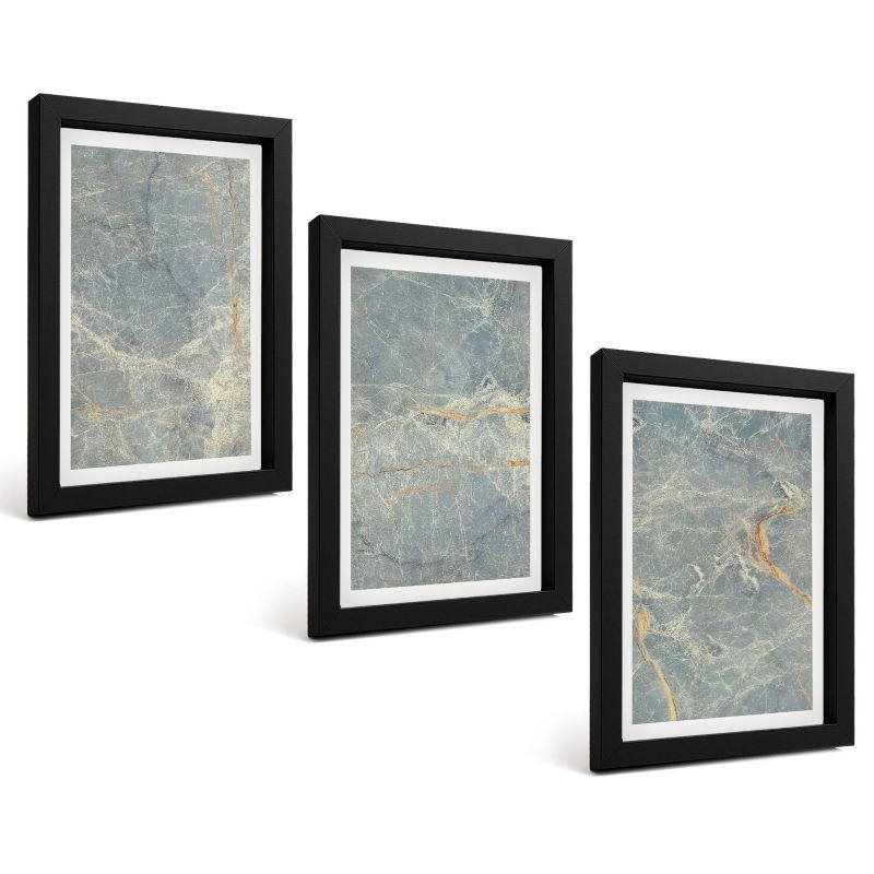 Zestaw Obrazów 3 Częściowy ArtPrintCave Czarne Ramki 20x30 cm Dekoracja do Sypialni Zielony marmur ozdobny kamień 1 kpl.