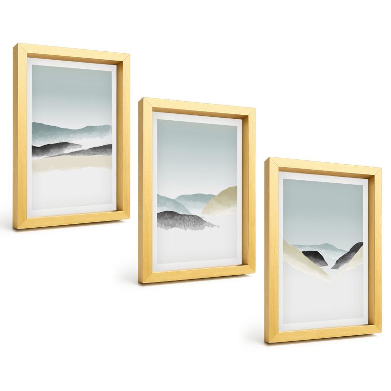 Zestaw Obrazów 3 Częściowy ArtPrintCave Złote Ramki 20x30 cm Dekoracja do Sypialni Minimalistyczne góry pastelowe 1 kpl.