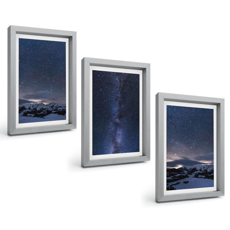 Zestaw Obrazów 3 Częściowy ArtPrintCave Srebrne Ramki 20x30 cm Dekoracja do Sypialni Nocne niebo góry gwiazdy 1 kpl.