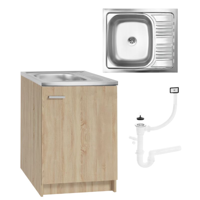 Szafka Kuchenna Stamar Stojąca Dąb Sonoma 600 x 500 mm + Zlew Deante + Syfon 1 szt