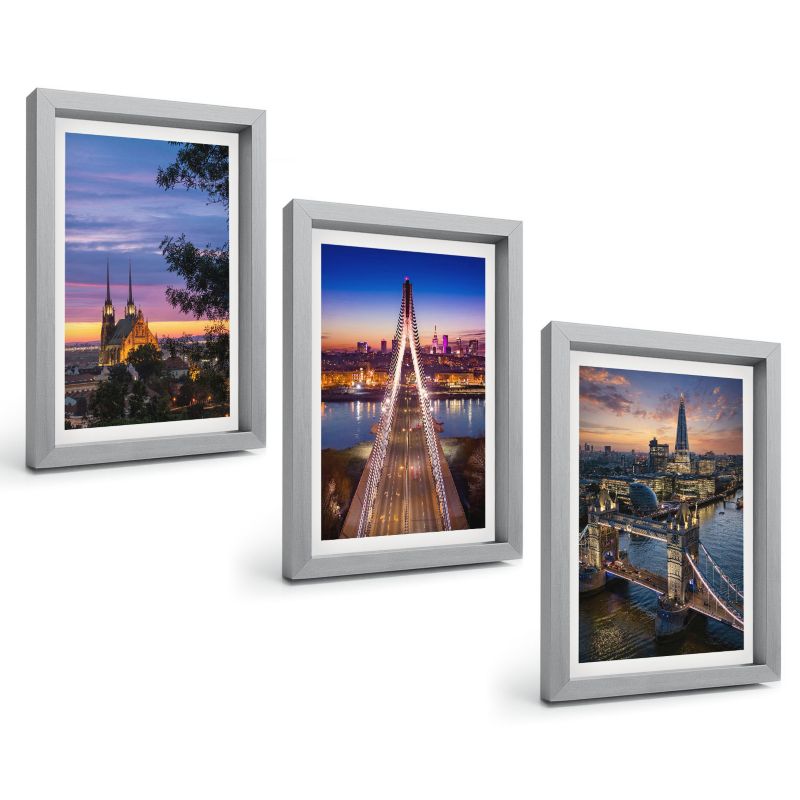 Zestaw Obrazów 3 Częściowy ArtPrintCave Srebrne Ramki 20x30 cm Dekoracja do Sypialni Widoki mostów i zachody słońca 1 kpl.