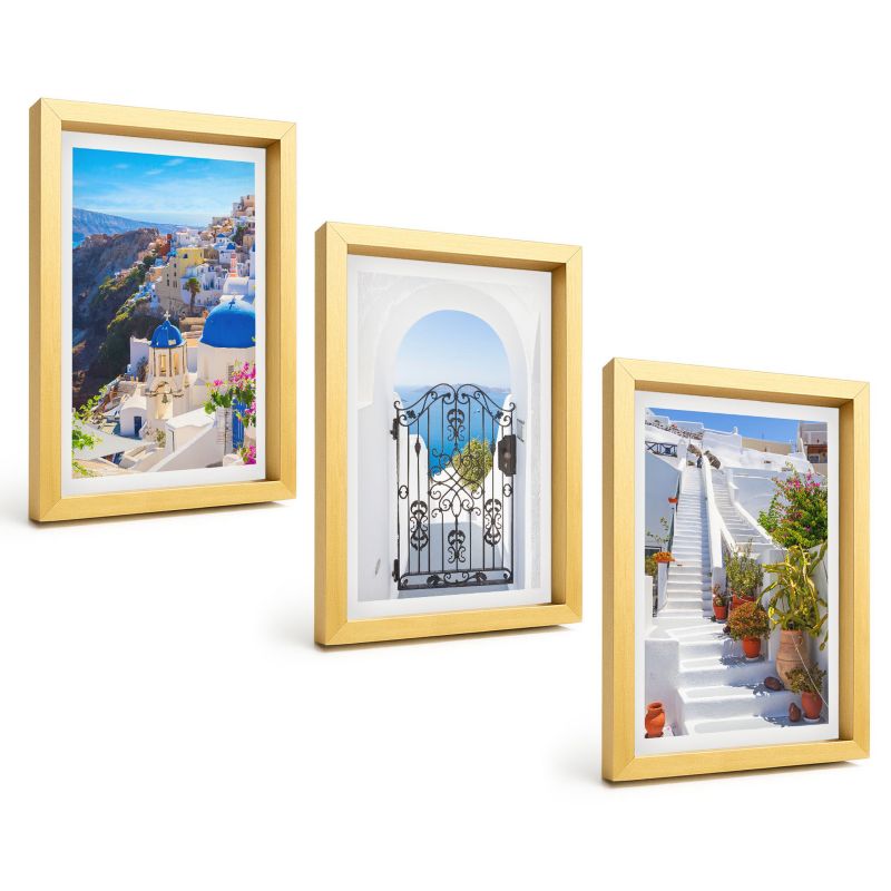Zestaw Obrazów 3 Częściowy ArtPrintCave Złote Ramki 20x30 cm Dekoracja do Sypialni Santorini architektura Oia 1 kpl.