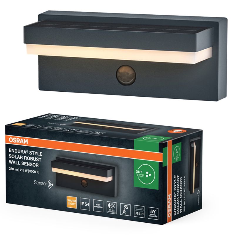 Kinkiet Ogrodowy Endura Osram Lampa z Czujnikiem Ruchu i Zmierzchu 2.5W 180lm 3000K IP54 1 szt.