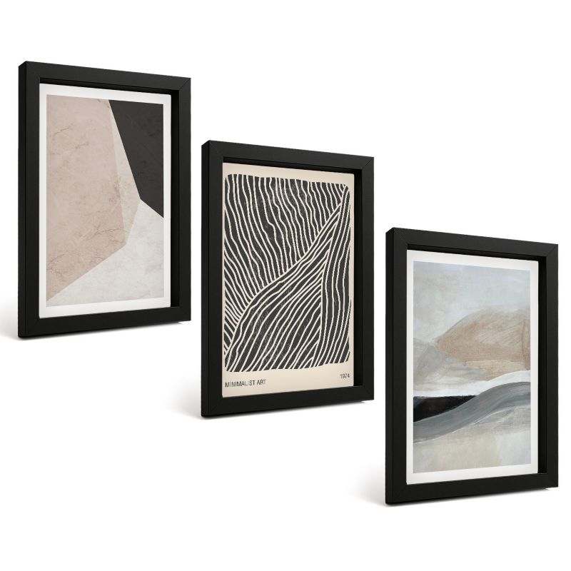 Zestaw Obrazów 3 Częściowy ArtPrintCave Czarne Ramki 20x30 cm Dekoracja do Sypialni Abstrakcyjne wzory beż szarość 1 kpl.