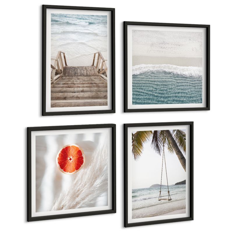 Czteroczęściowy Zestaw Obrazów ArtPrintCave (2x50x50+2x40x60cm) Czarna rama Plaża drewniane schody klimat 1 kpl.