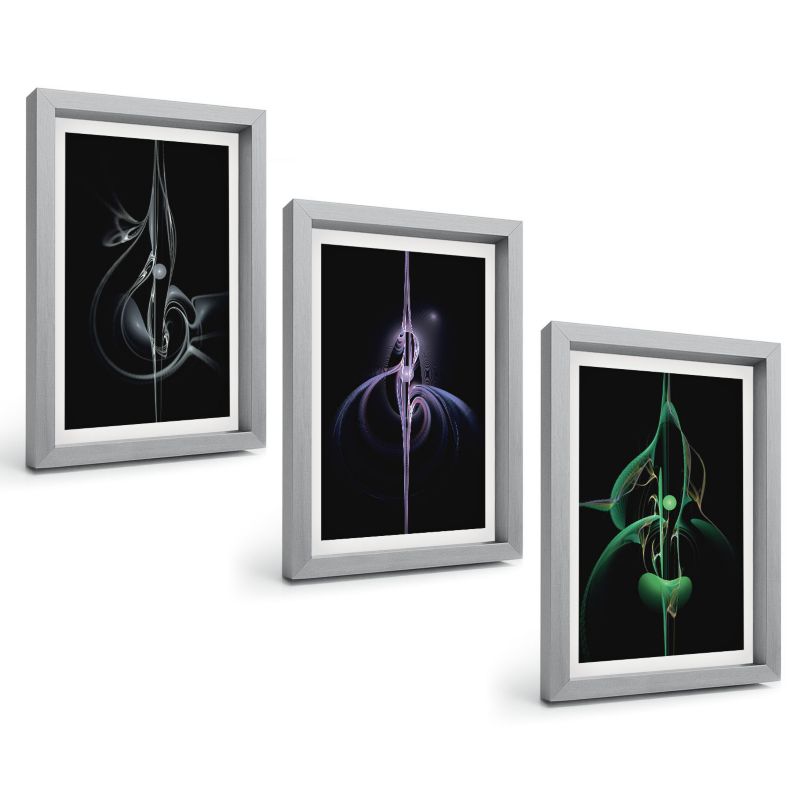 Zestaw Obrazów 3 Częściowy ArtPrintCave Srebrne Ramki 20x30 cm Dekoracja do Sypialni Abstrakcyjne wzory kolorów 1 kpl.
