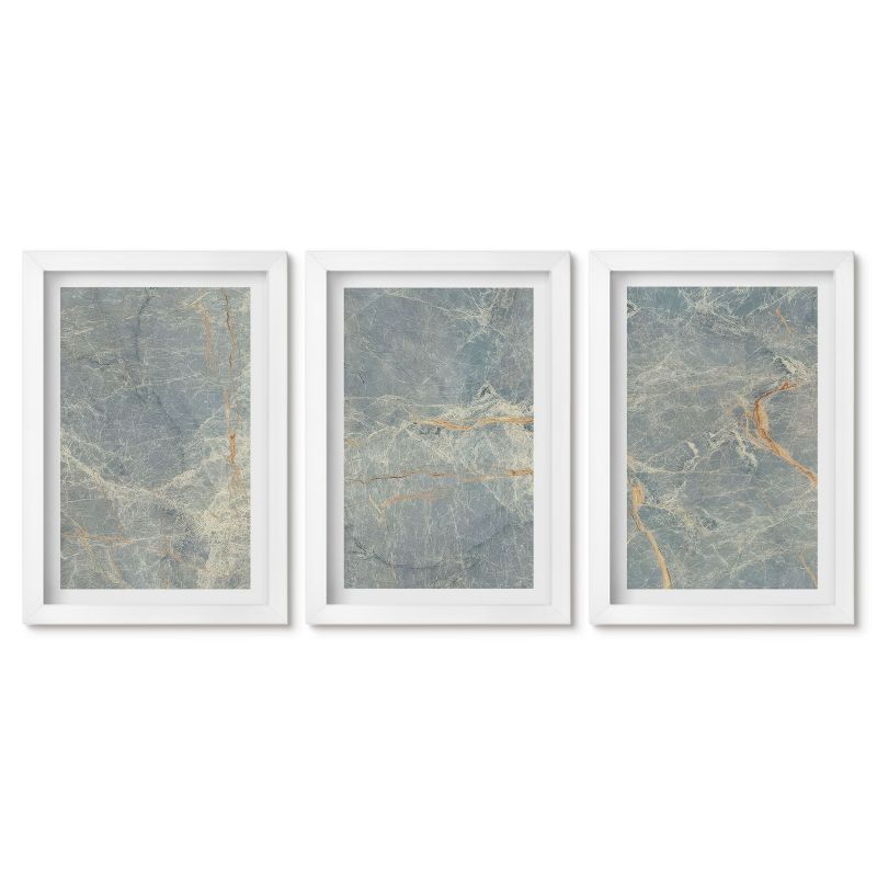 Zestaw 3 obrazów w białej ramie Tulup 20x30 cm Zielony marmur ozdobny kamień Obrazy w białej ramie 1 kpl