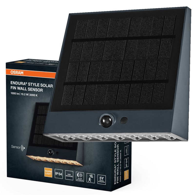 Kinkiet Solarny Osram Lampa LED z Czujnikiem Ruchu i Zmierzchu 10.2 W 890 lm 3000 K Ściemnialna Szary IP54 1 szt.