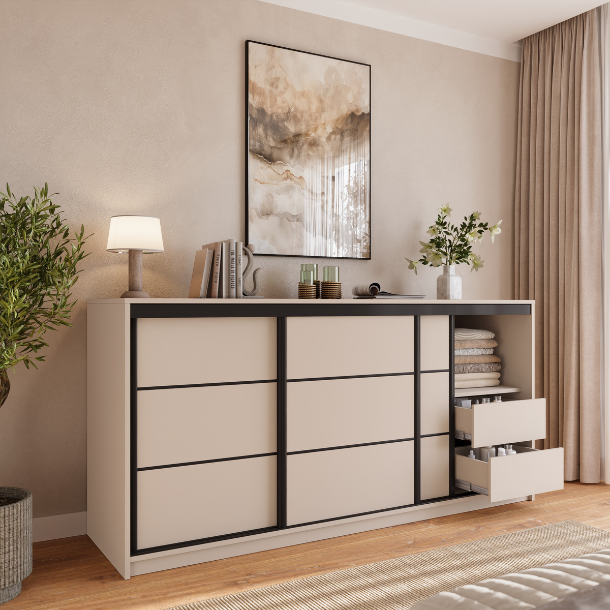 Duża komoda z szufladami i drążkiem do sypialni 200 cm LOFT