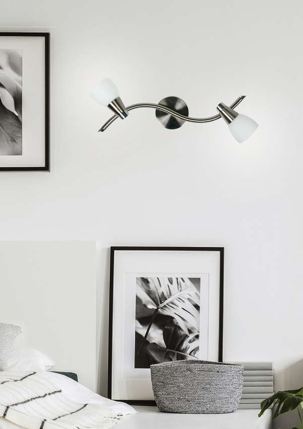Biała lampa ścienna listwa 2-punktowa do salonu SELIA szkło chrom