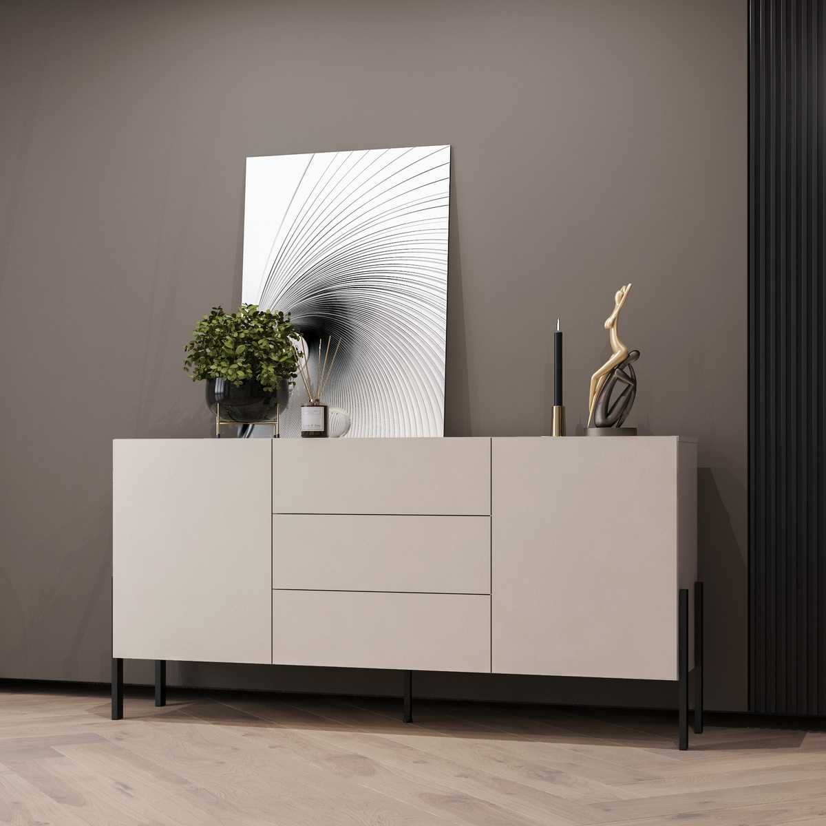 Dwudrzwiowa komoda 184cm do salonu z szufladami kaszmir JUKON