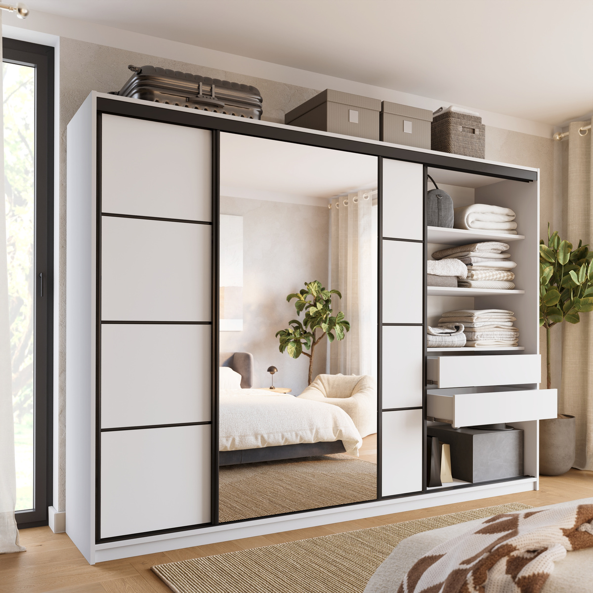 Duża szafa na ubrania biała 280 cm LOFT