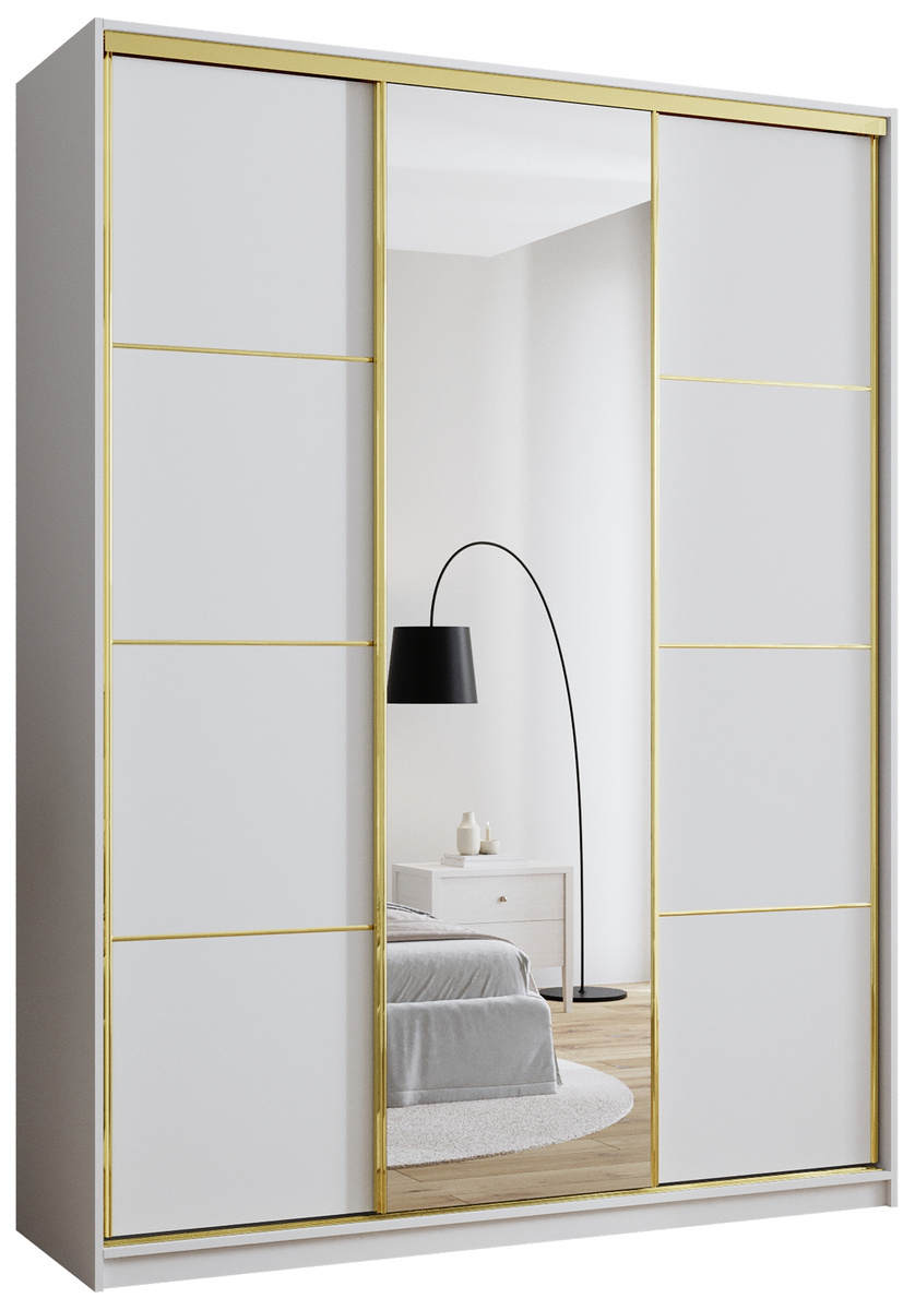 Biała szafa z lustrem i szufladami 180 cm GOLD NEW MAX