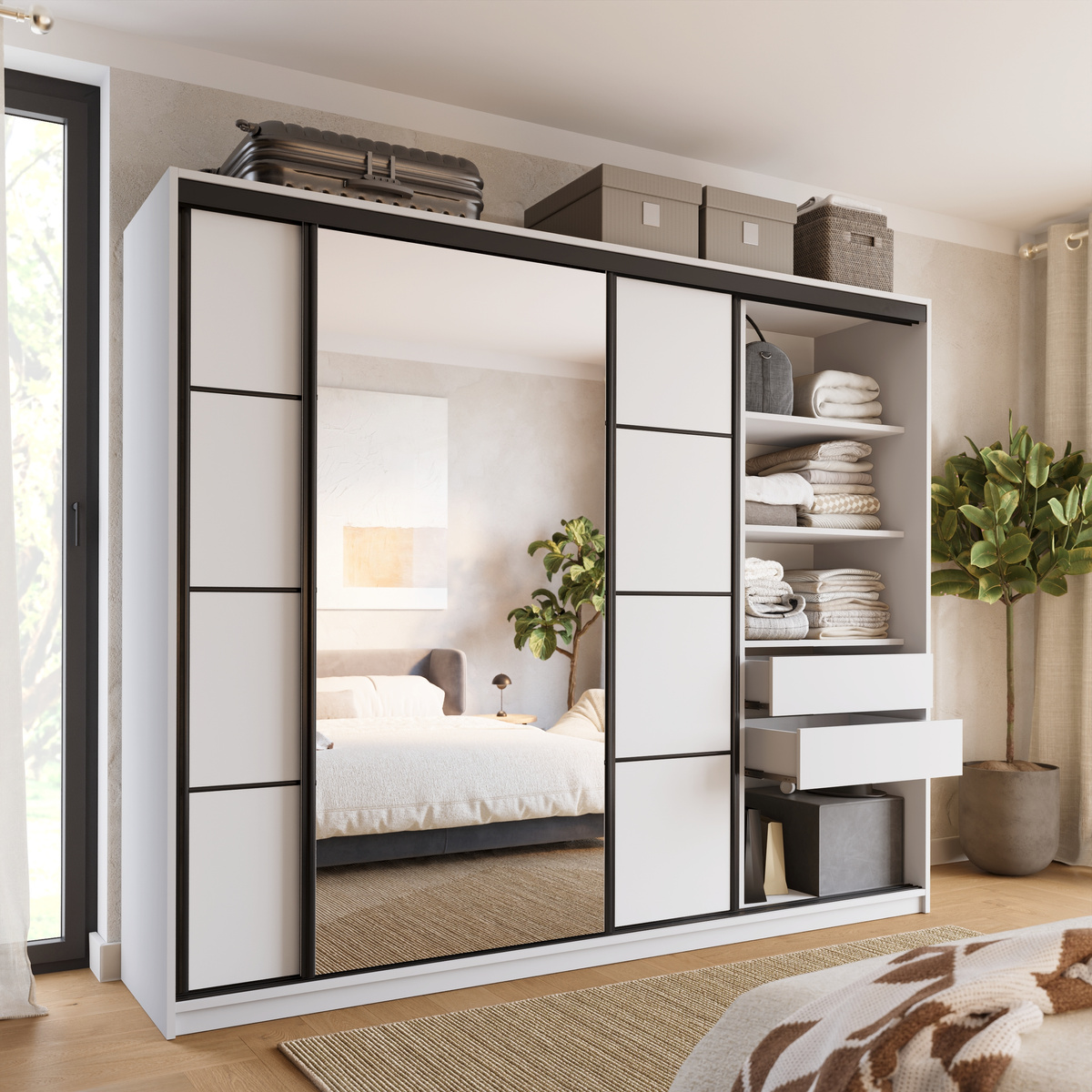 Biała szafa przesuwna z lustrem 250 cm LOFT