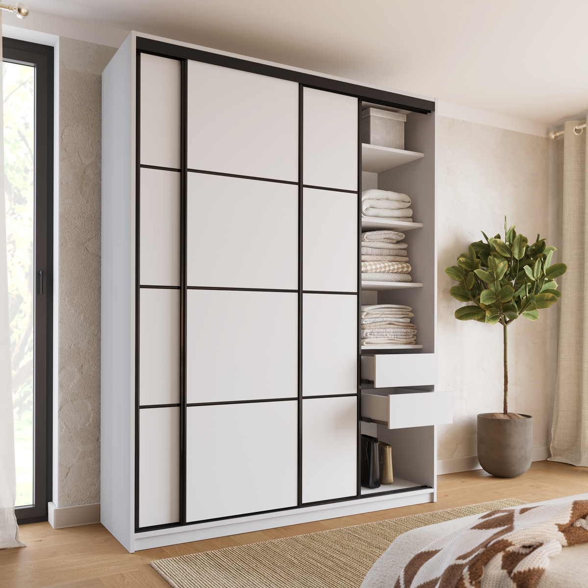 Biała trzydrzwiowa szafa przesuwna 180 cm LOFT MAX