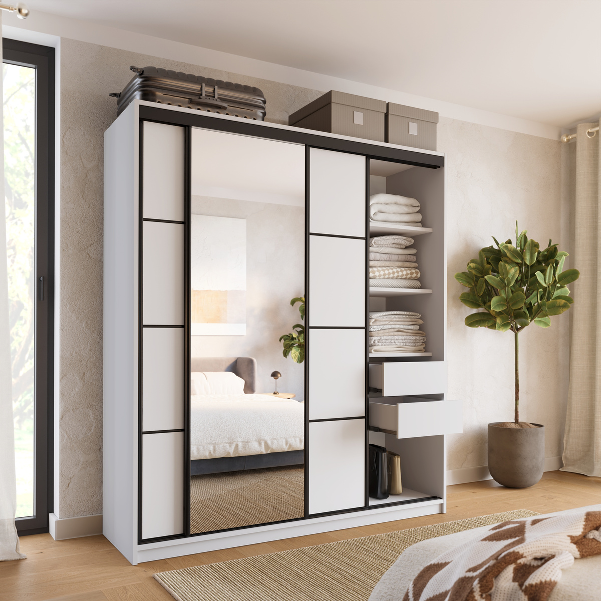 Biała szafa przesuwna 180 cm LOFT