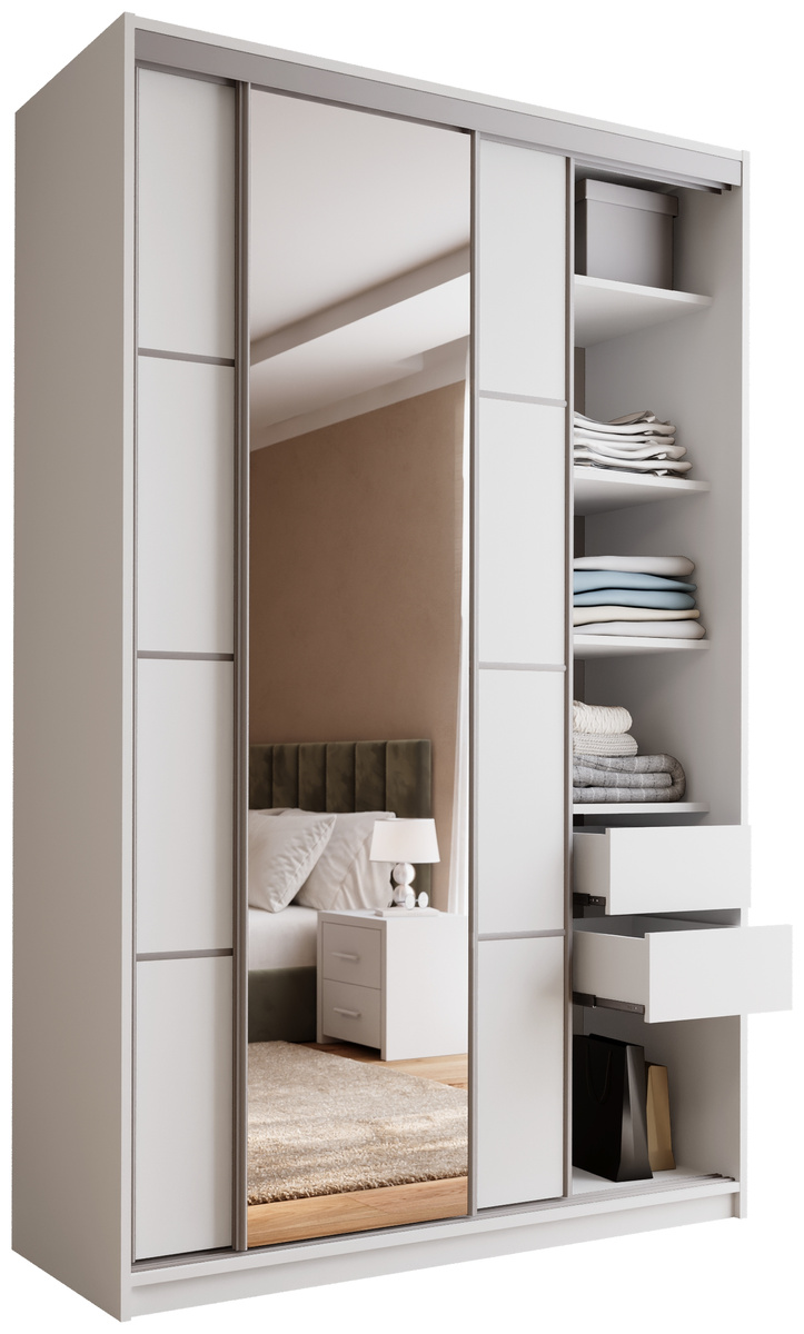 Nowoczesna biała szafa przesuwna z lustrem 150 cm TOP MAX