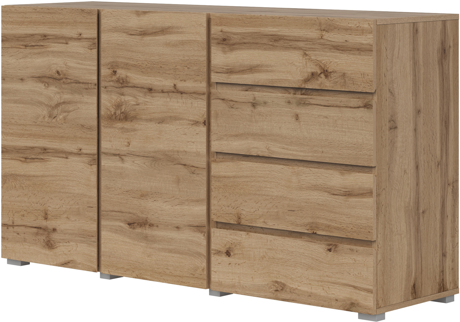 Komoda 138 cm z szufladami i półkami do salonu ASYMETRIC dąb wotan