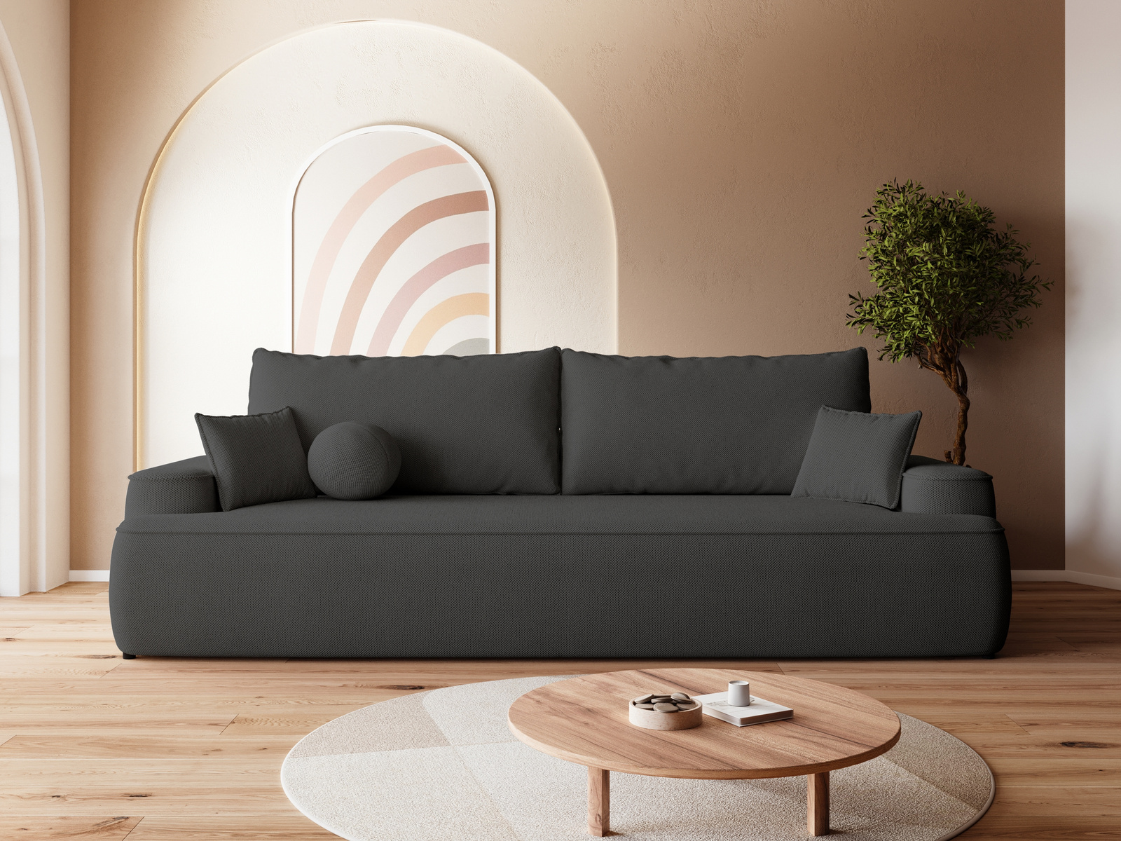 Ciemnoszara rozkładana sofa z funkcją spania do salonu CARMELLO