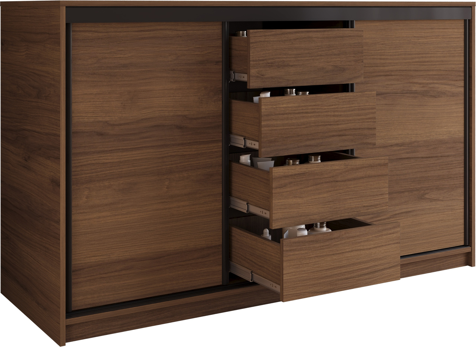 Komoda przesuwna z szufladami i drążkami 160 cm LOFT orzech