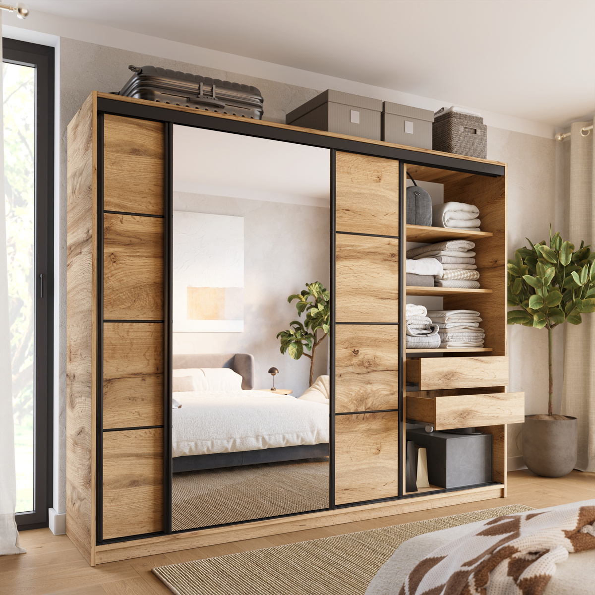 Szafa z lustrem 250 cm dąb wotan LOFT