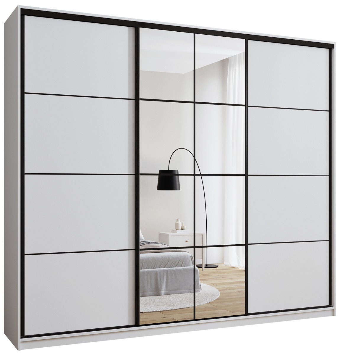 Pojemna biała szafa przesuwna 280 cm z półkami EDGE MAX