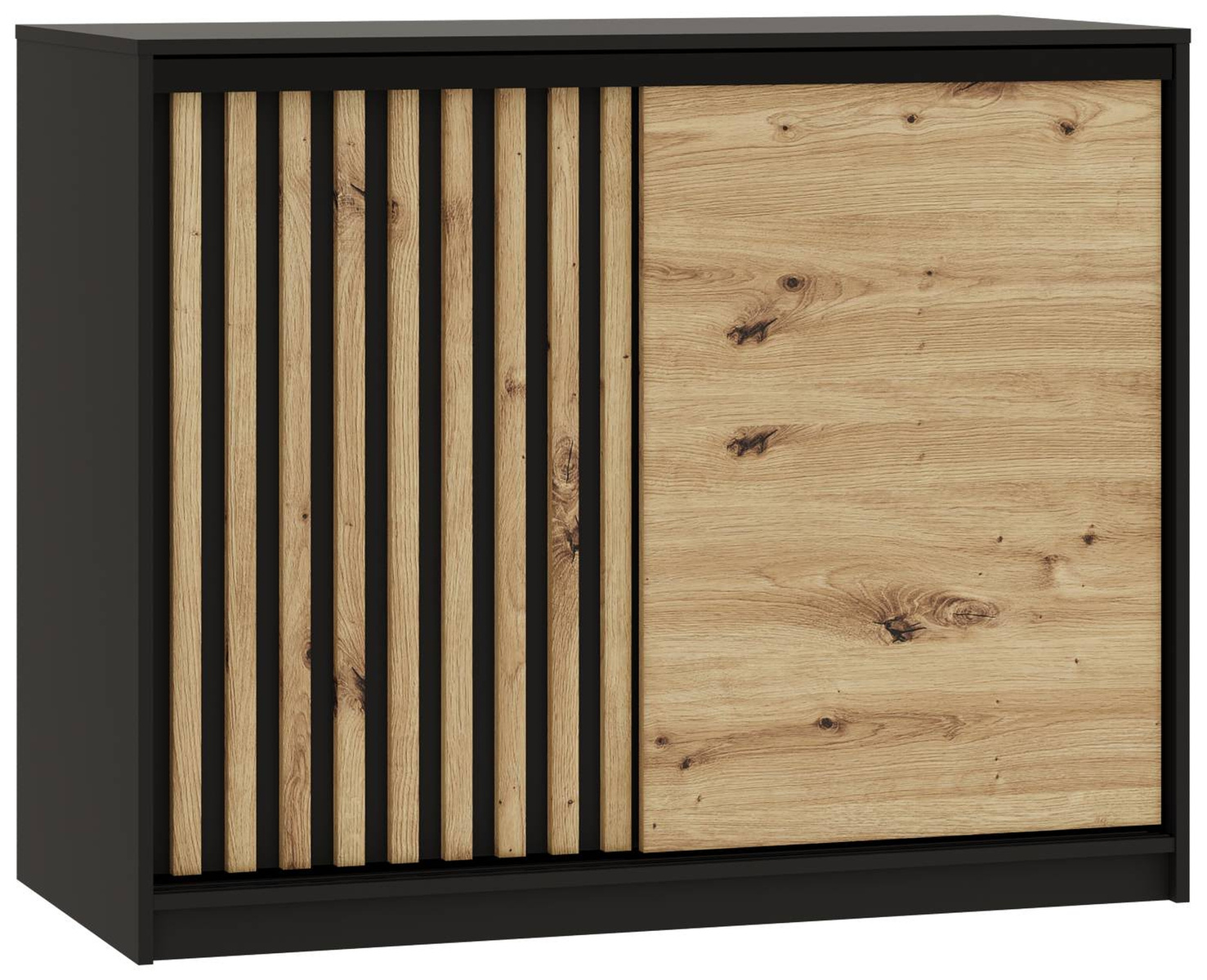 Mała komoda przesuwna 120 cm z lamelami i szufladami LOFT