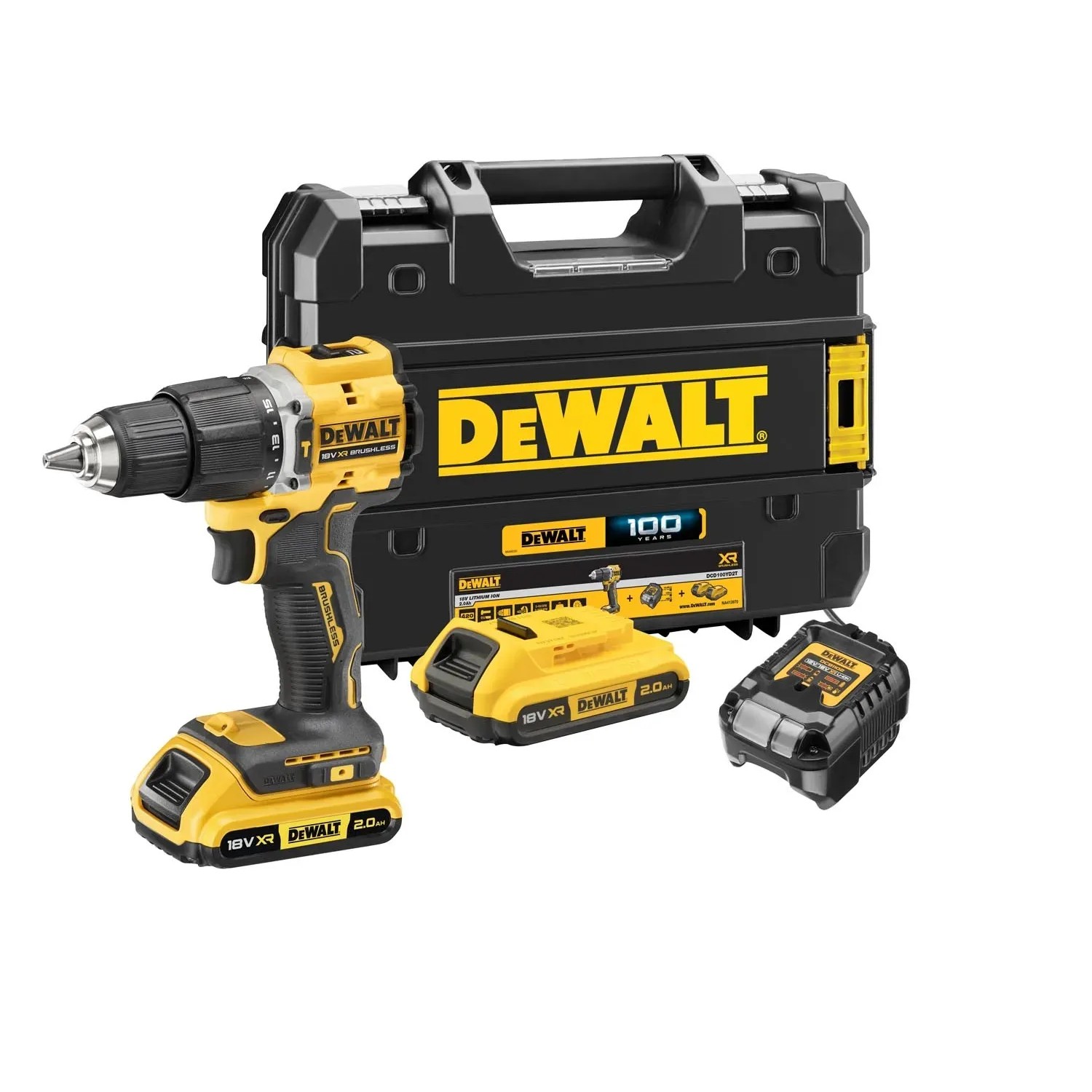 DeWALT Wiertarko-wkrętarka udarowa DCD100YD2T-QW 18V 2x2,0 Ah