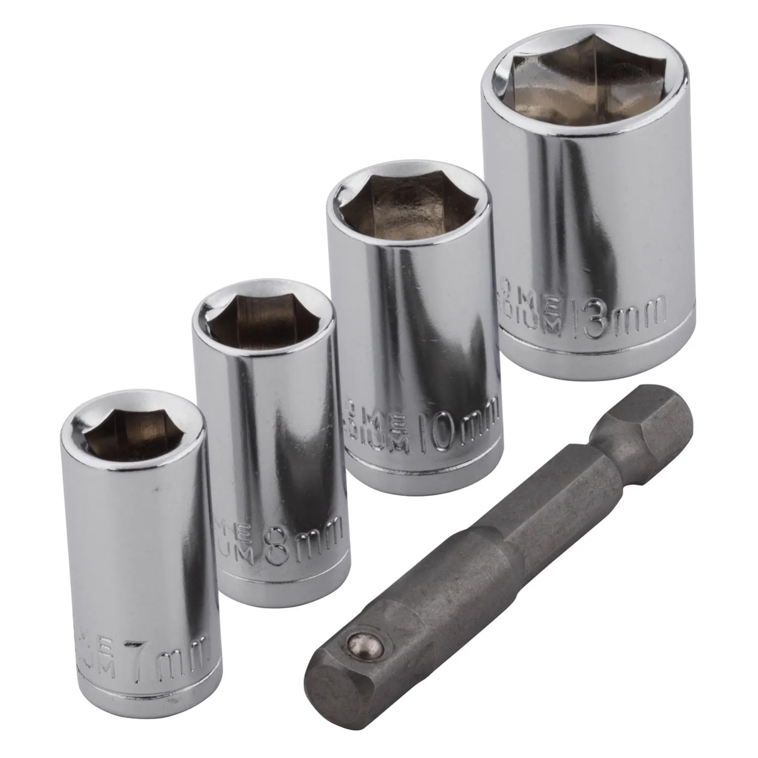 Wolfcraft Zestaw kluczy nasadowych 7, 8, 10, 13 z adapterem 1/4"