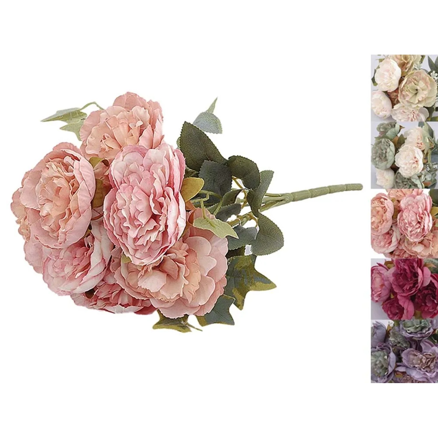 Peonia bukiet sztuczny 7 kwiatów mix kolorów - 33 cm