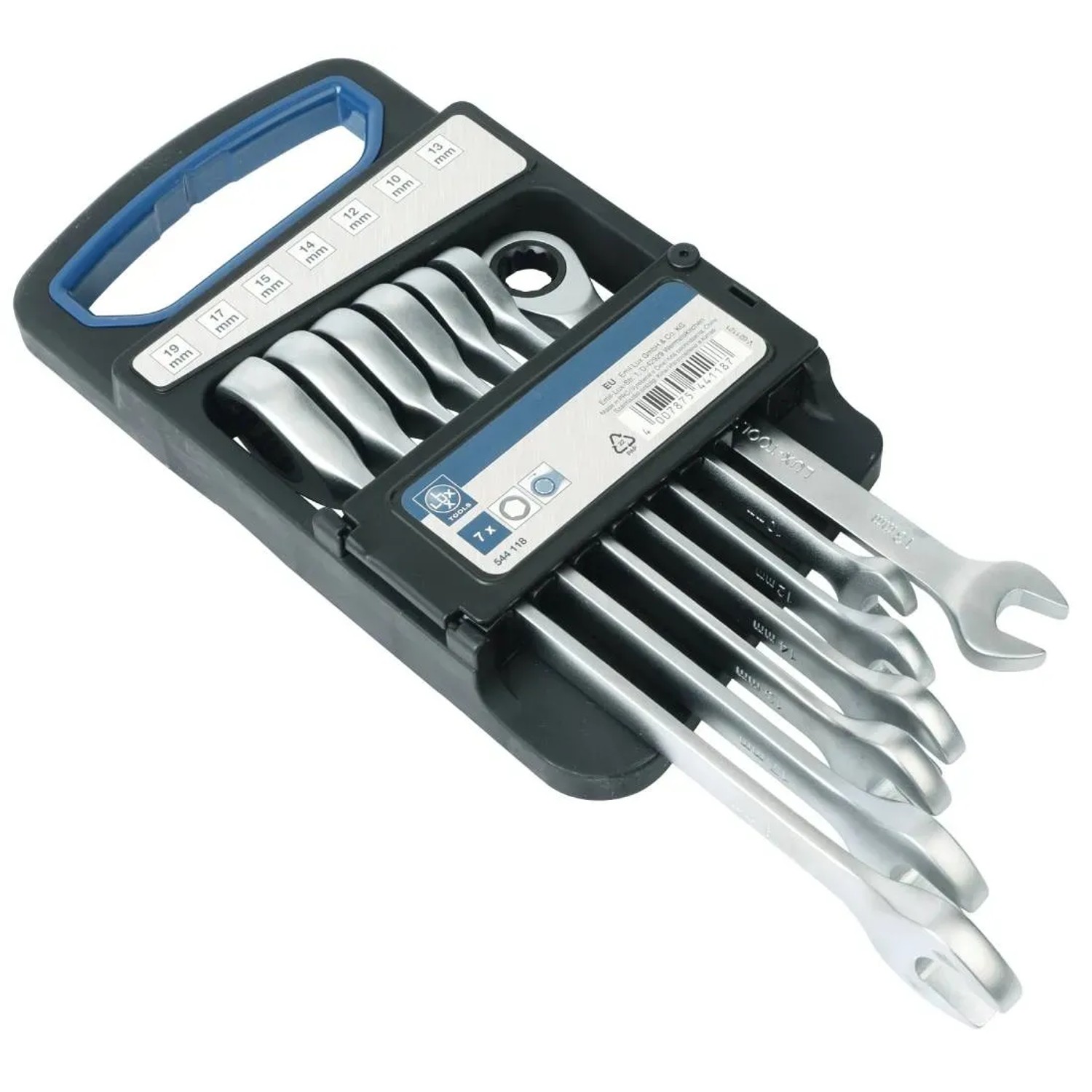 LUX-TOOLS Zestaw kluczy płasko-oczkowych z grzechotką 7 szt.