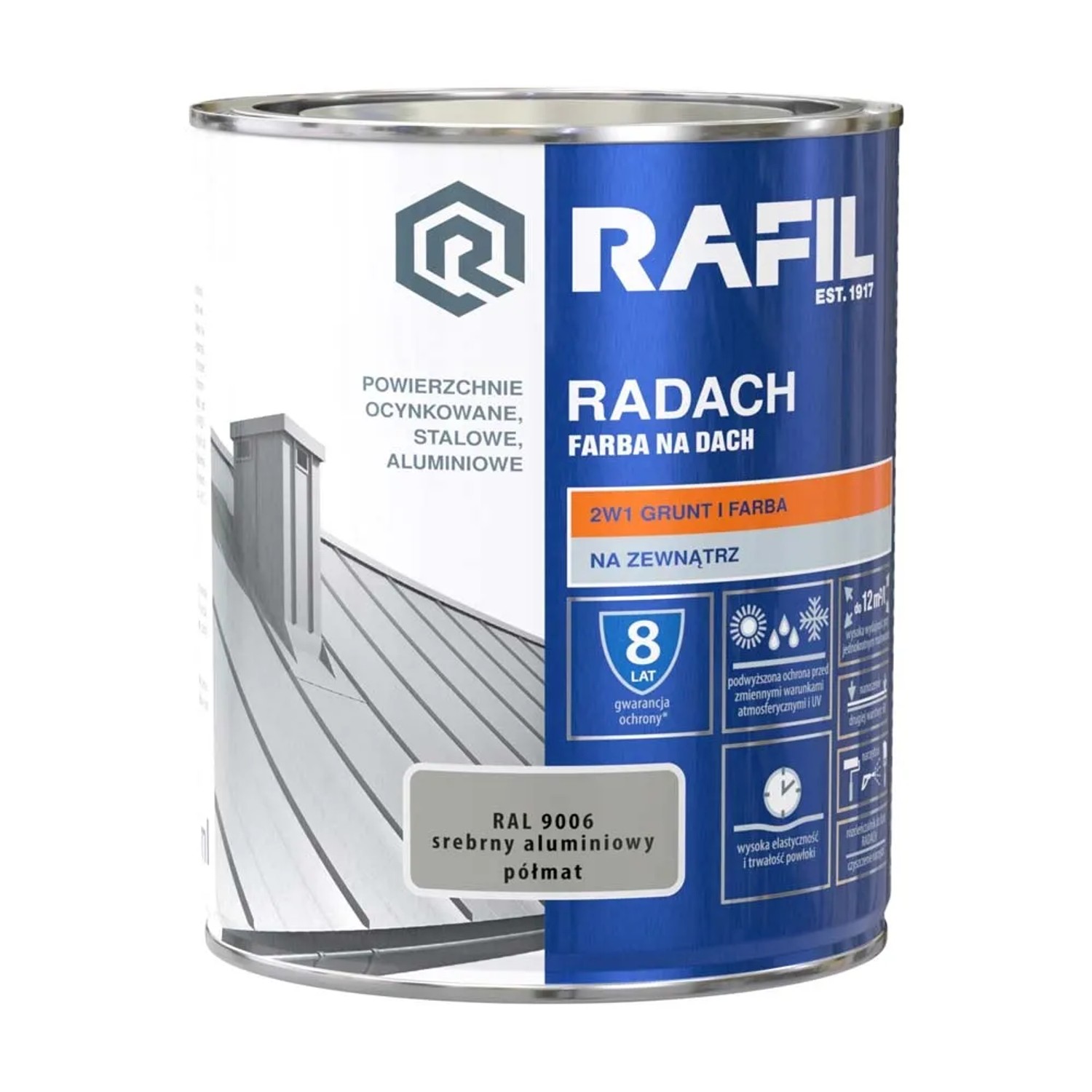 Farba Radach na dach srebrny aluminiowy RAL9006 0,75L