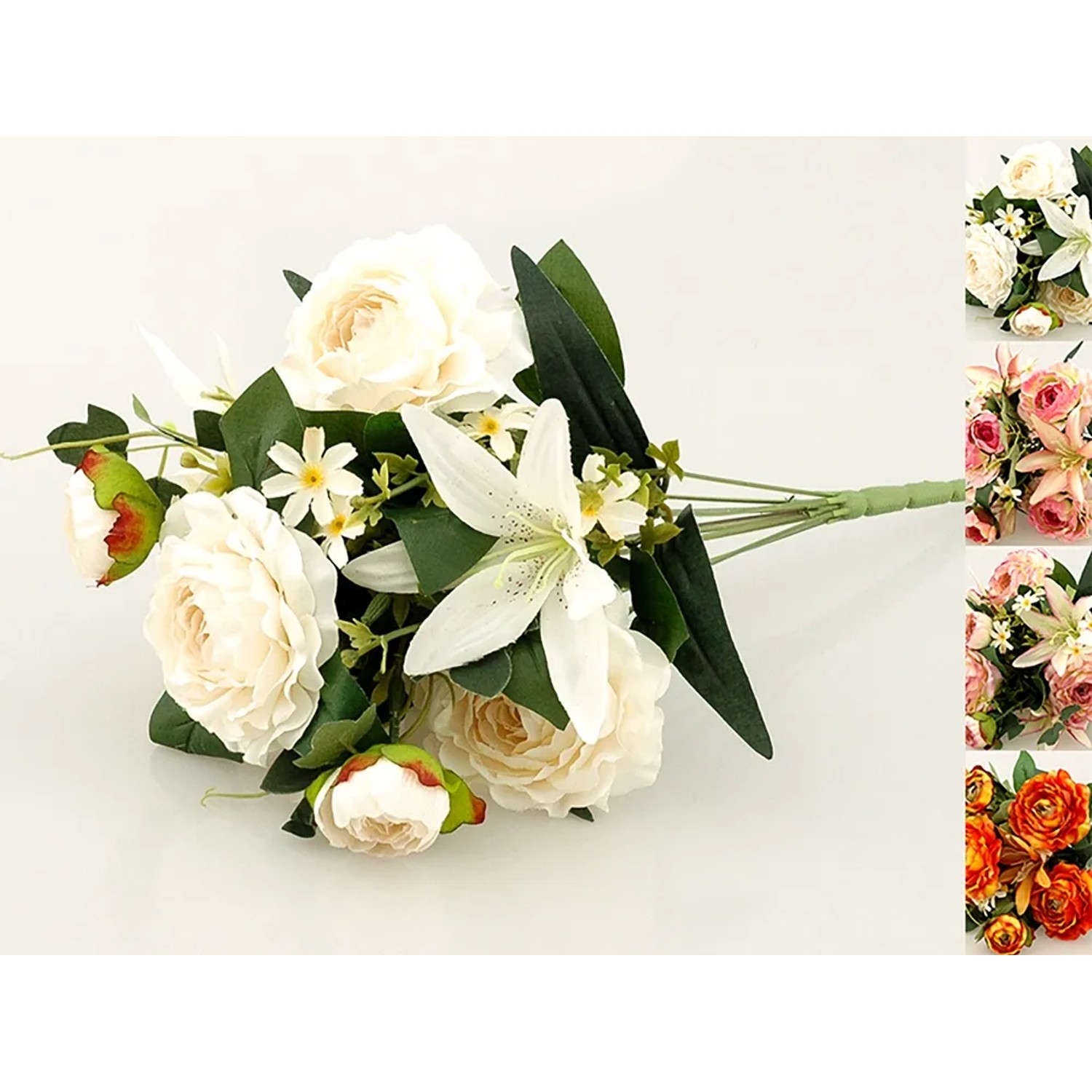 Bukiet sztuczny Róża sztuczna + lilia 11 kwiatów mix kolor 44 cm