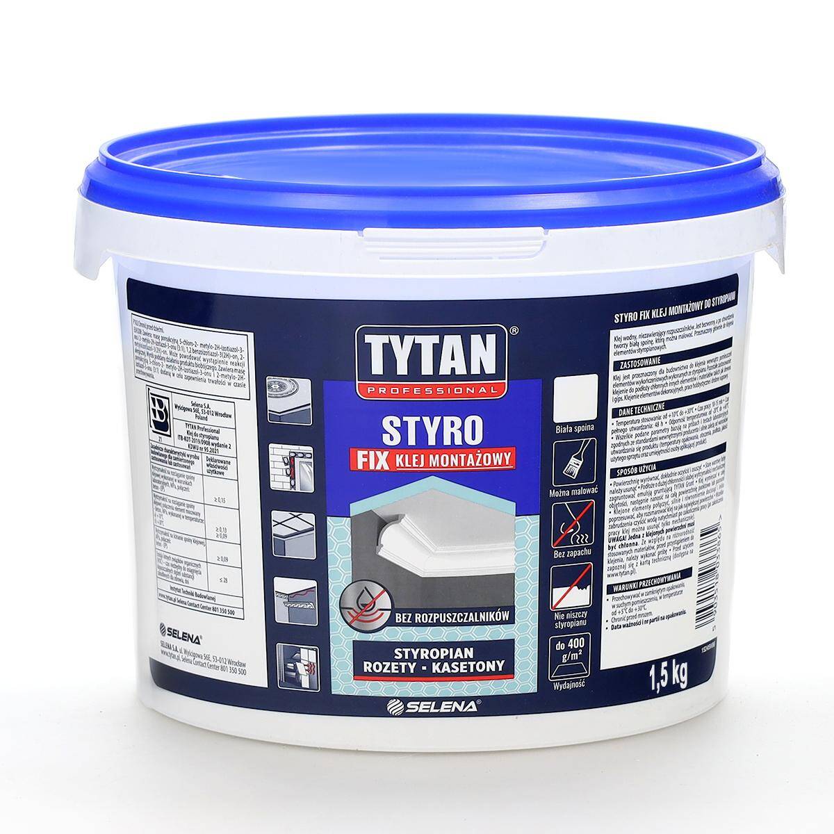 TYTAN KLEJ DO STYROPIANU KLEJ DO STYROPIANU DO KASETONÓW ROZET SZTUKATERII 1,5KG