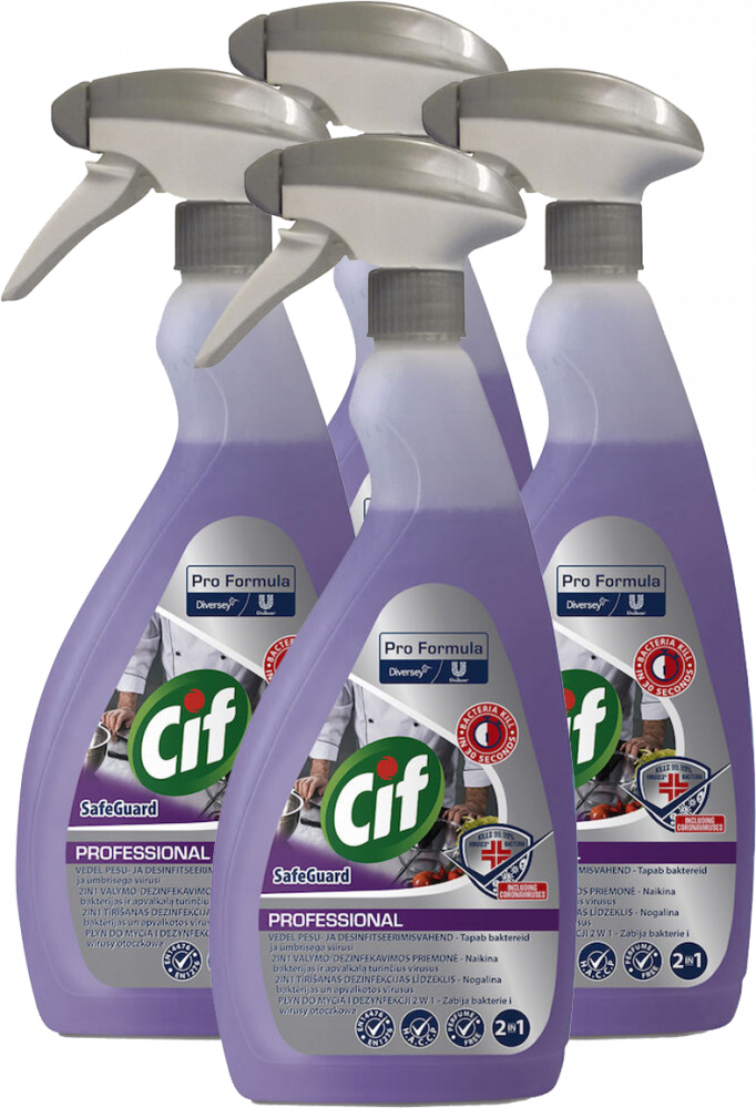 4x Płyn do mycia i dezynfekcji Cif Professional 2w1, z rozpylaczem, 0.75ml