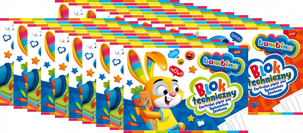 20x Blok techniczny Bambino Zwierzaki Uczniaki, A4, 10 kartek, biały