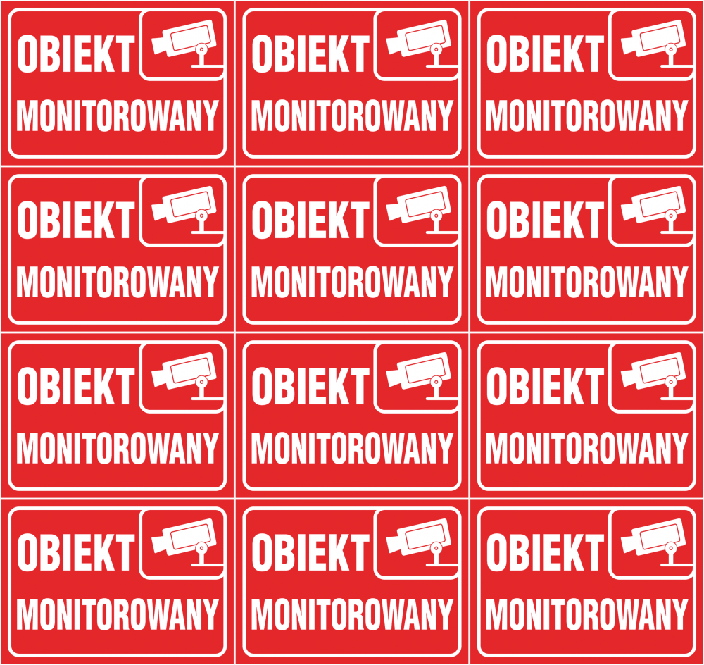 12x Znak informacyjny Anro, "Obiekt monitorowany", płytka PVC, 15x21cm