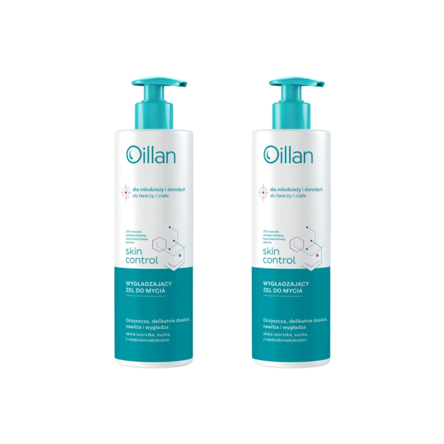 Zestaw: 2x oillan skin control - wygładzający żel do mycia ciała i twarzy z 10% mocznikiem, 400 ml