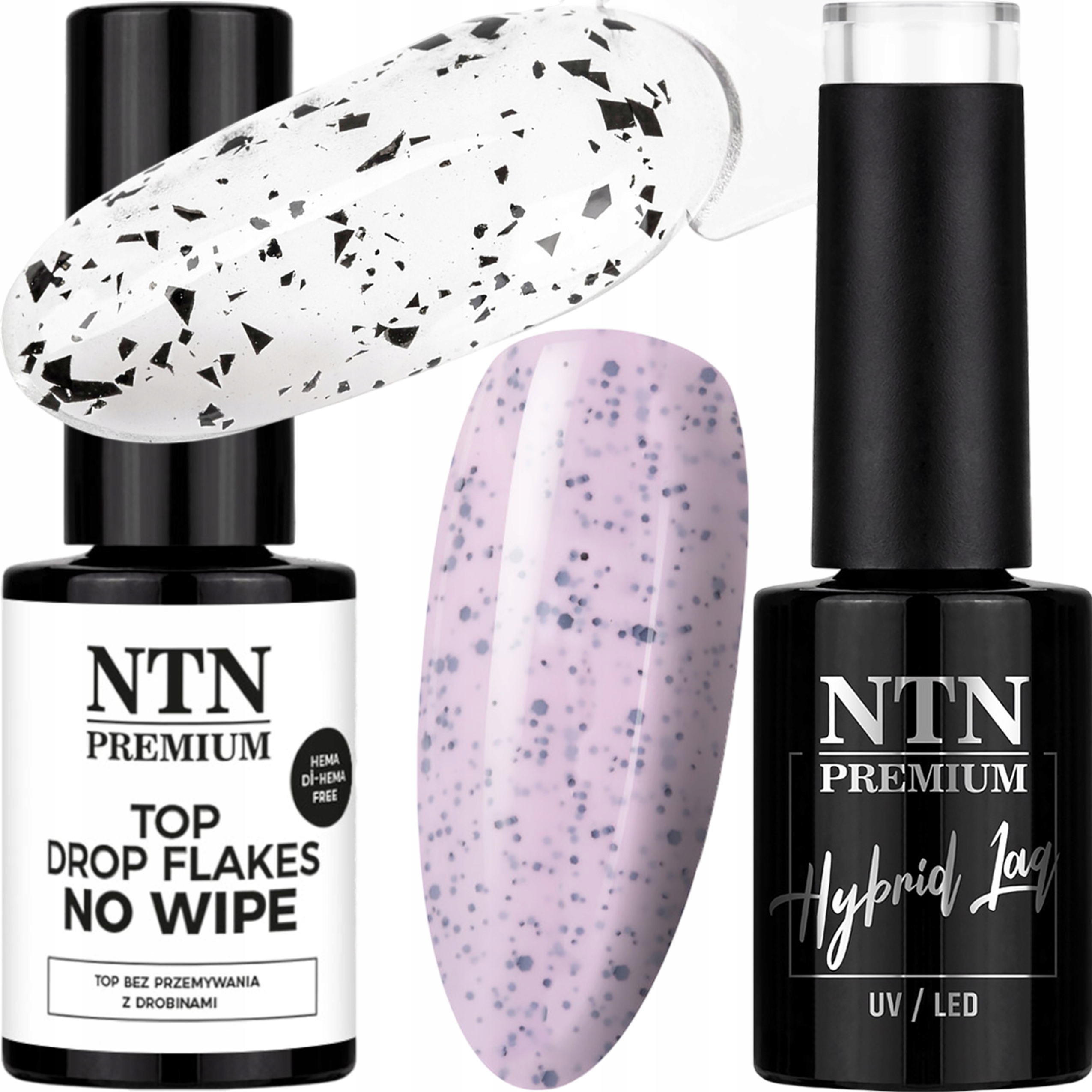 Lakier Hybrydowy NTN 5g Nr186 + Top Flakes NTN 7g Efekt Przepiórczego Jajka