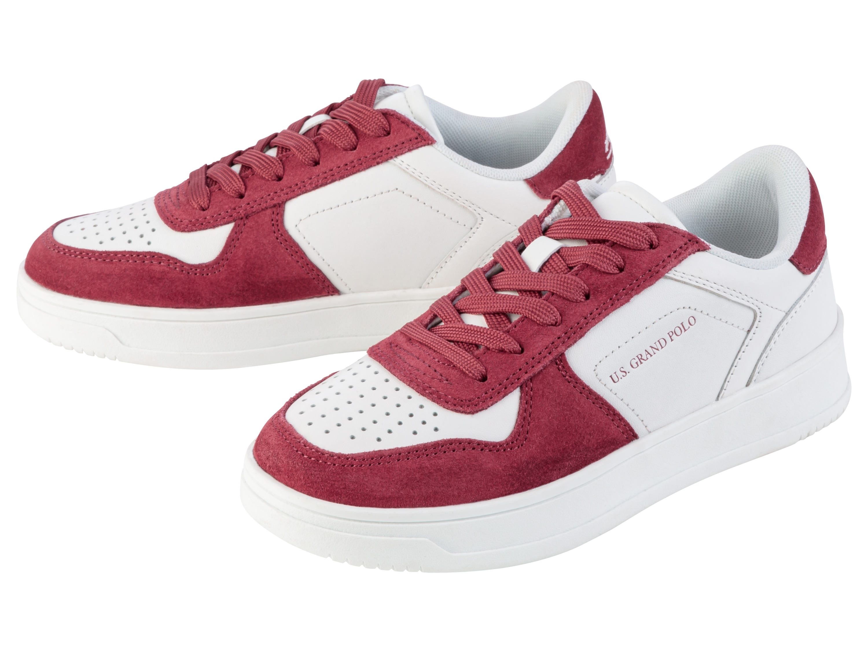 esmara Sneakersy skórzane damskie Biały/czerwony, 40