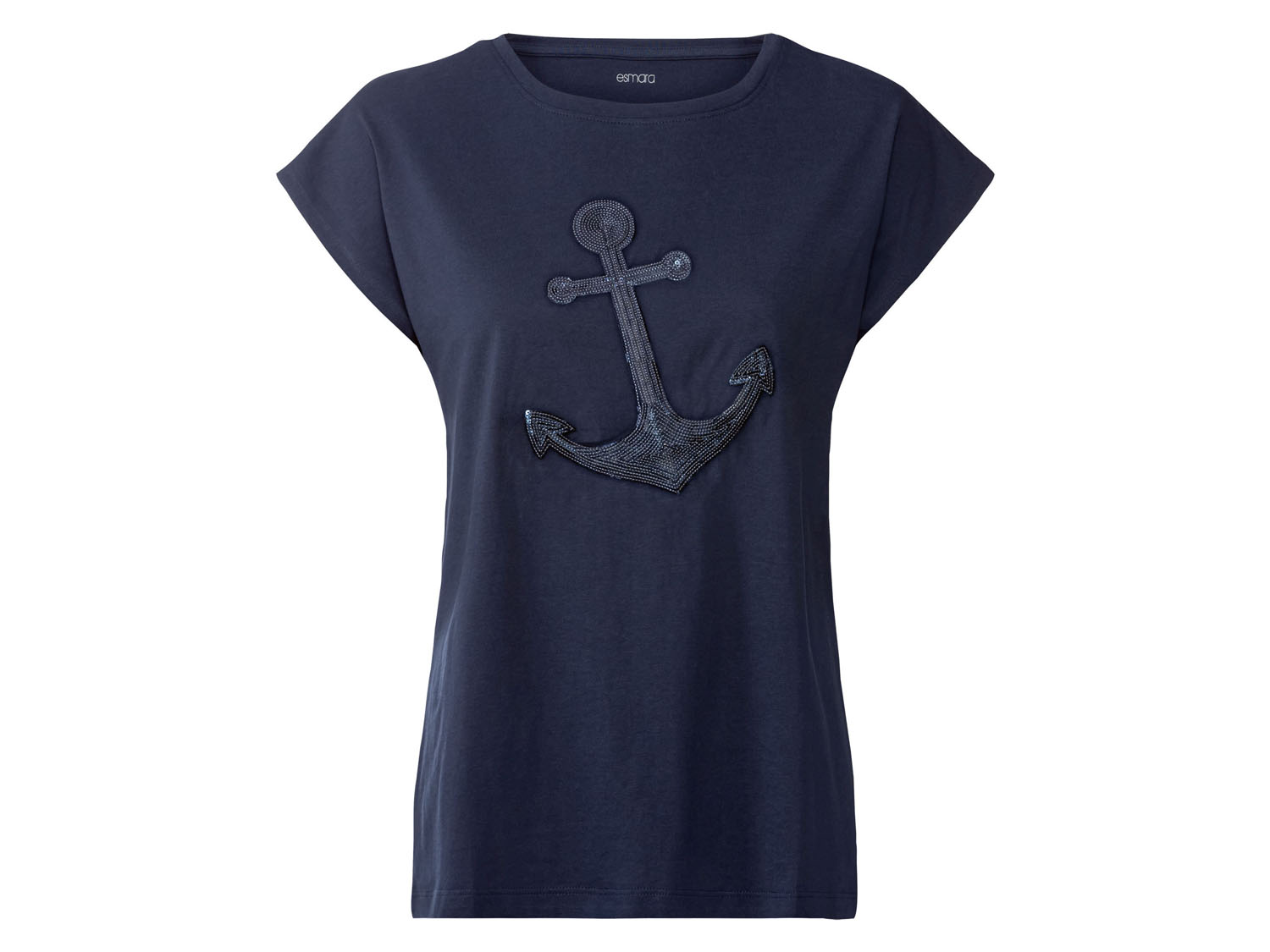 esmara T-shirt damski, z cekinowym wykończeniem w żeglarskim stylu XS 32/34, Ciemnoniebieski