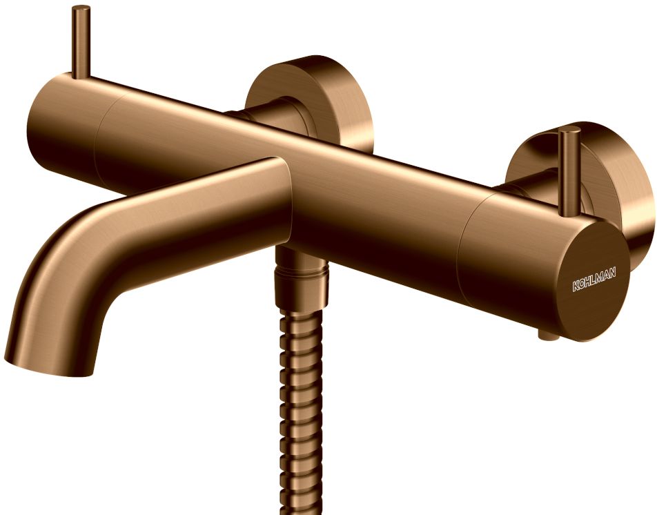 Darmowa Dostawa - Bateria wannowo-prysznicowa ścienna z termostatem miedź Kohlman Axel Brushed Copper QW710ABC